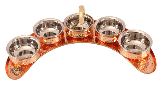 Pure Copper Maharaja Style Full Moon Tray Plate with Serving Sauce Pots