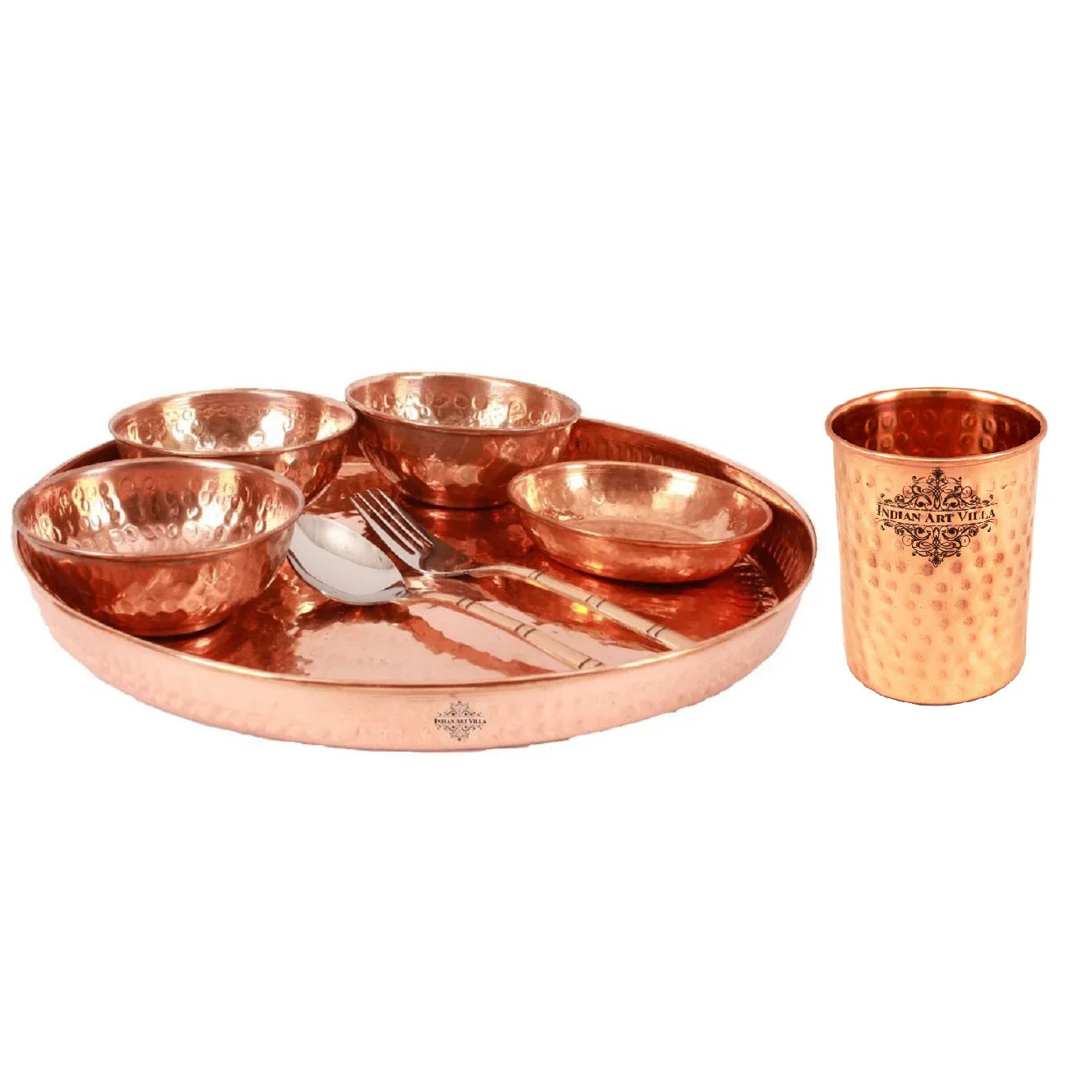 Handcrafted Pure Copper Hammered Design 8 Pieces Dinner Set