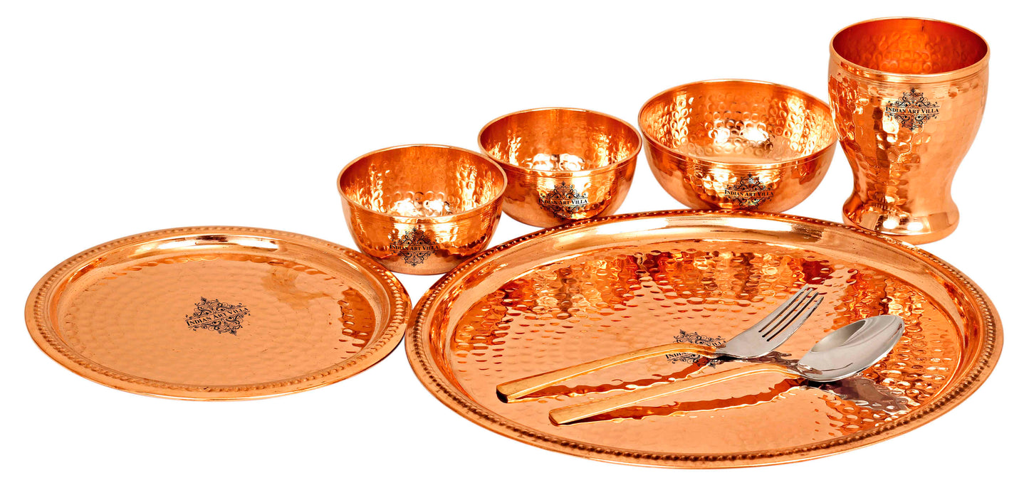 Handcrafted Pure Copper Hammered Dinner Set (8 Pieces) 12'' Inch