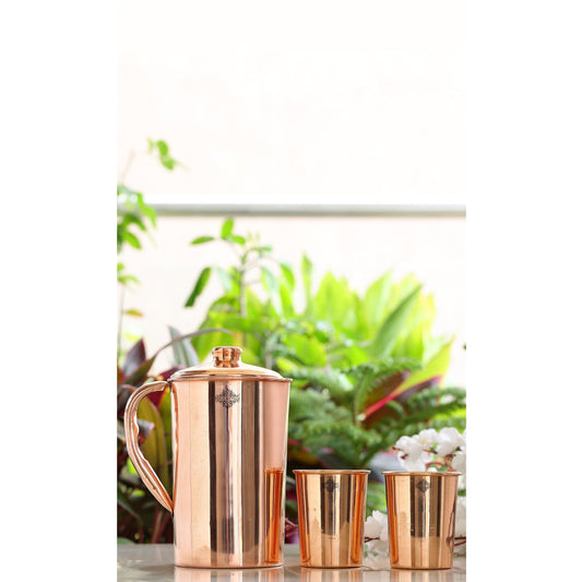 Pure Copper Plain Design Jug & Glass Gift Set with Box