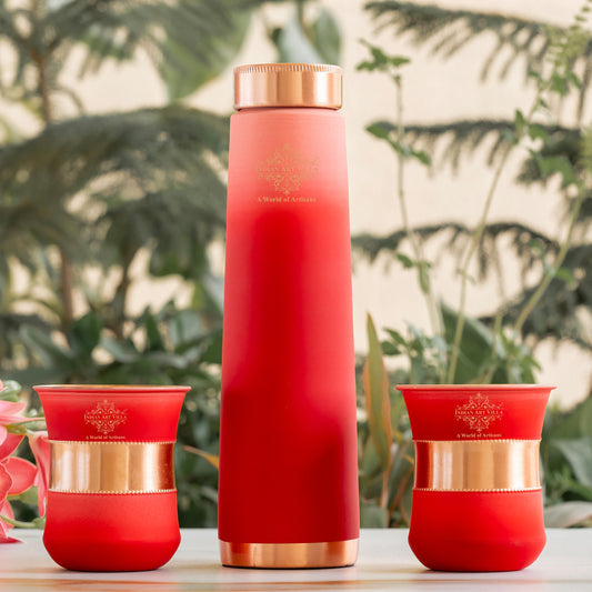 Pure Copper Bottle Pyramid Shape With 1 Bottle & 2 Glass Set