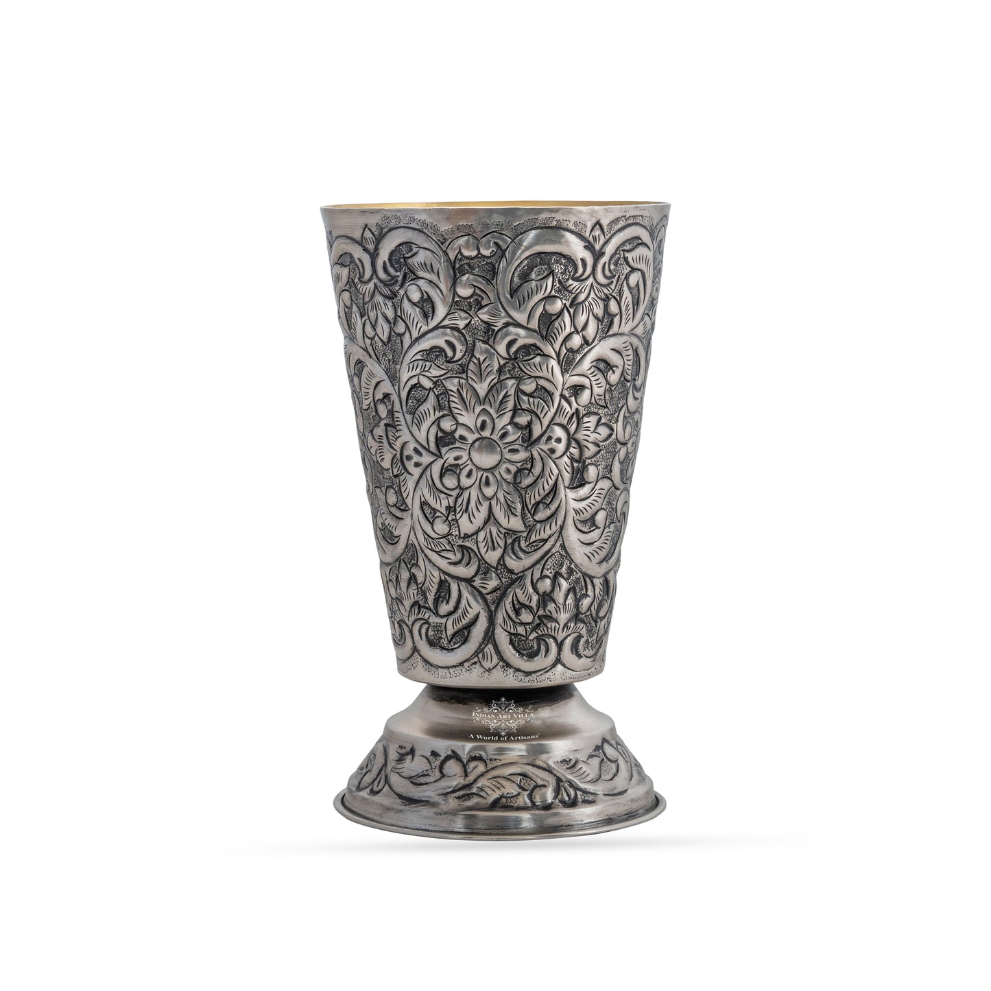 Hand-Embossed Aluminium Flower Vase | Elegant Decorative Glass Design | 17 cm Diameter