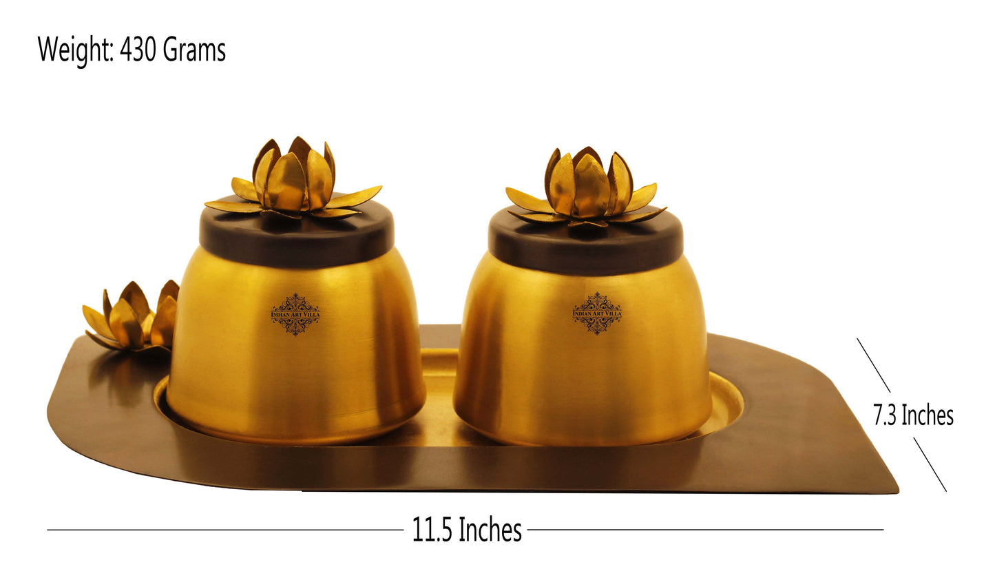 Pure Brass Set of 2 Designer Serving Bowls With Tray, Serveware, Tableware