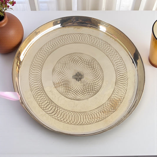 Bronze/Kansa Thali With Flower of Life Design, Dinner Serving Plate, Serving Dinner Dishes Home Hotel Restaurant Tableware, Diameter- 29.21 cm
