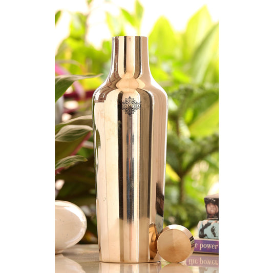 Handcrafted Pure Bronze Shine Finish Design Water Bottle, 850 ml