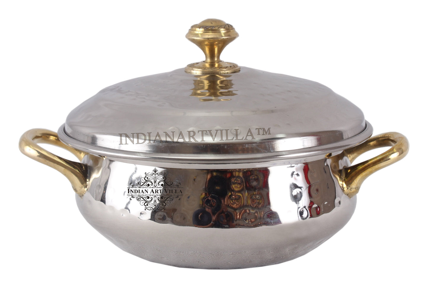 Steel Hammered Design Handi Brass Handle with Steel Lid|1000 ML