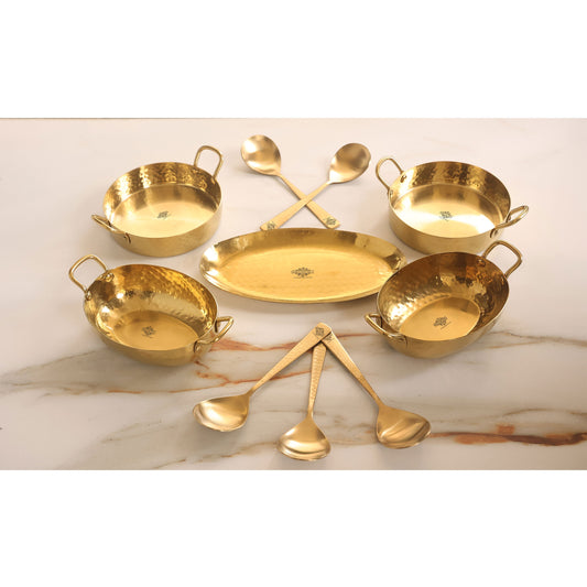 Stainless Steel Hammerd 10 Pcs Oval / Round shape Serving Setin PVD Gold Finish, Serveware Tableware, Dinnerware for Home and Restaurants