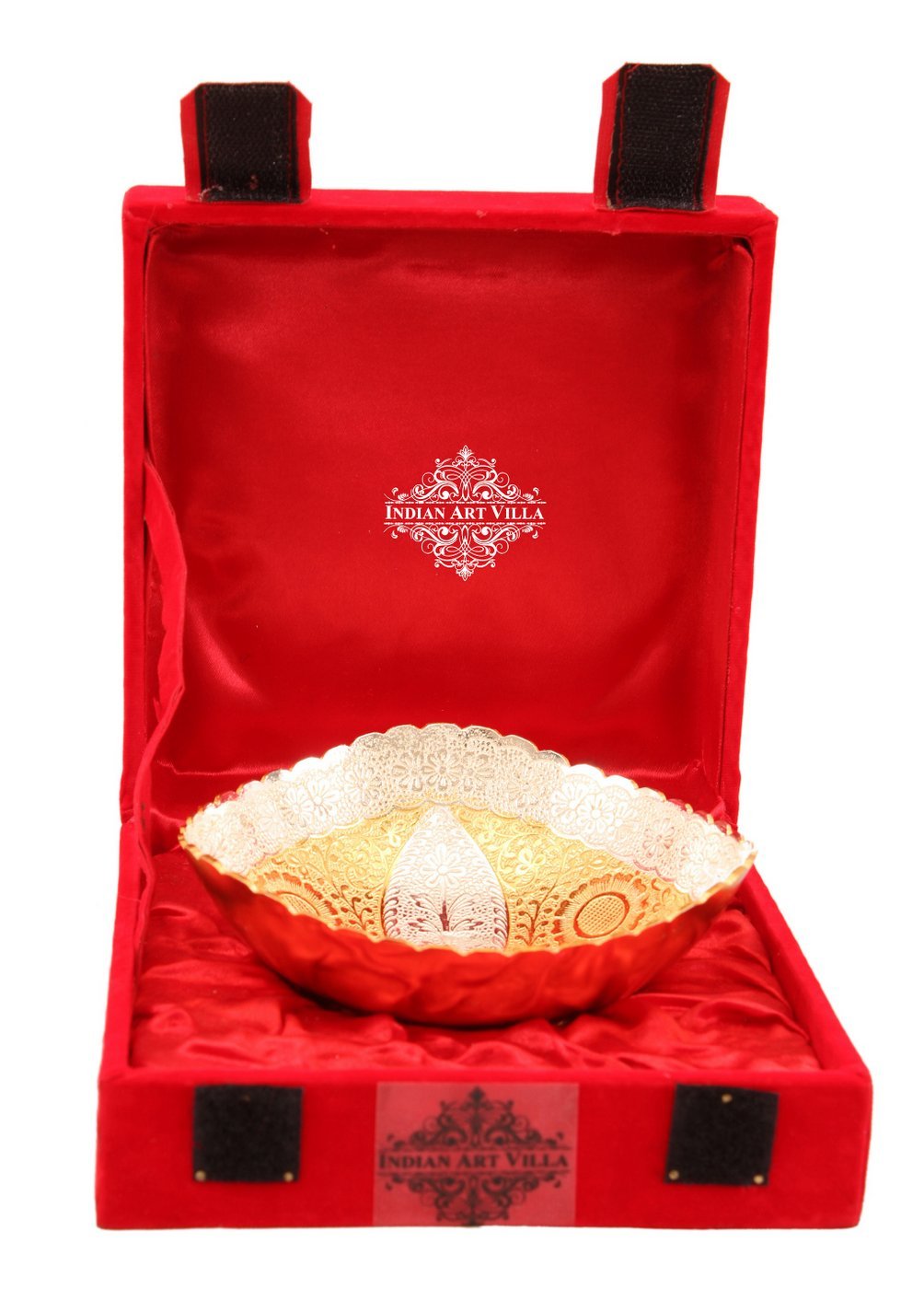 Pure Silver Plated Gold Polished Leaf Design Oval Shape Bowl 520 ML