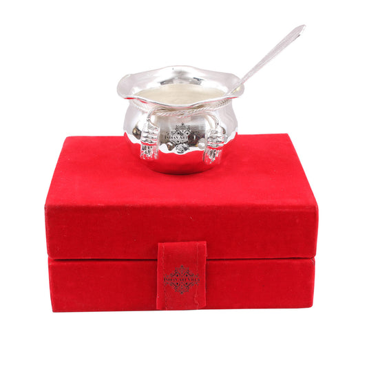 Silver Plated Handmade 1 M design Bowl 180 ML with 1 Spoon