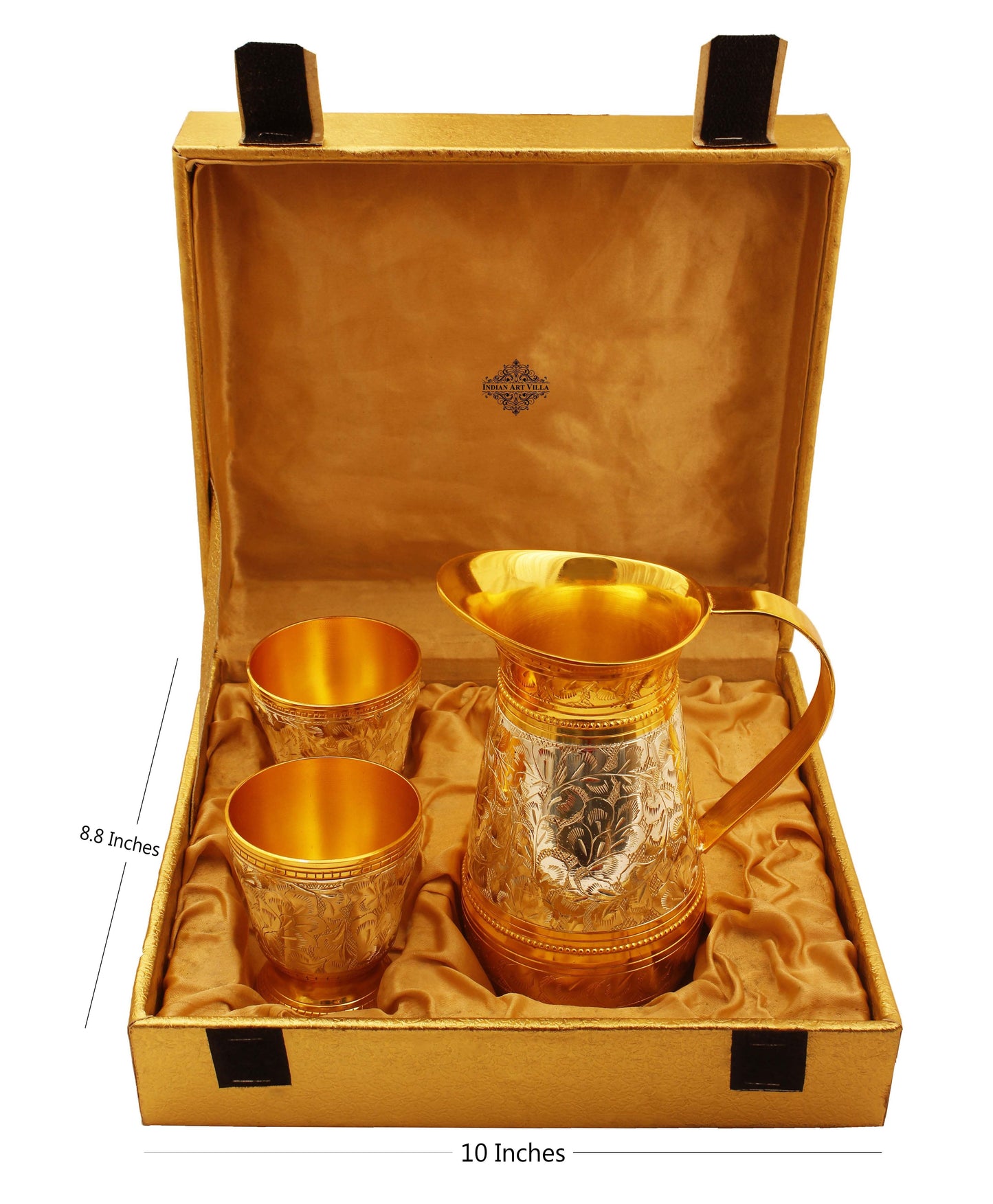Silver & Gold Plated Jug & 2 Glass Tumbler, Drinkware, Gift Set, 3 Pieces