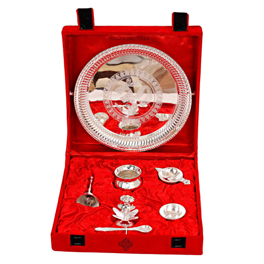 Handmade Pure Silver Plated Designer Pooja Thali Set