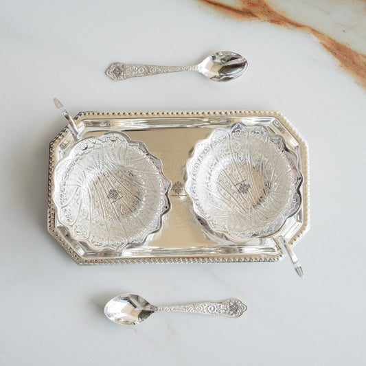Silver Plated Duck Design Gift Set 2 Bowl, 2 Spoon & 1 Tray, 5 Pieces