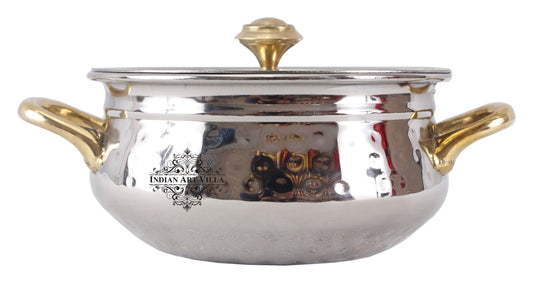Steel Hammered Design Handi with Brass Handle with Lid