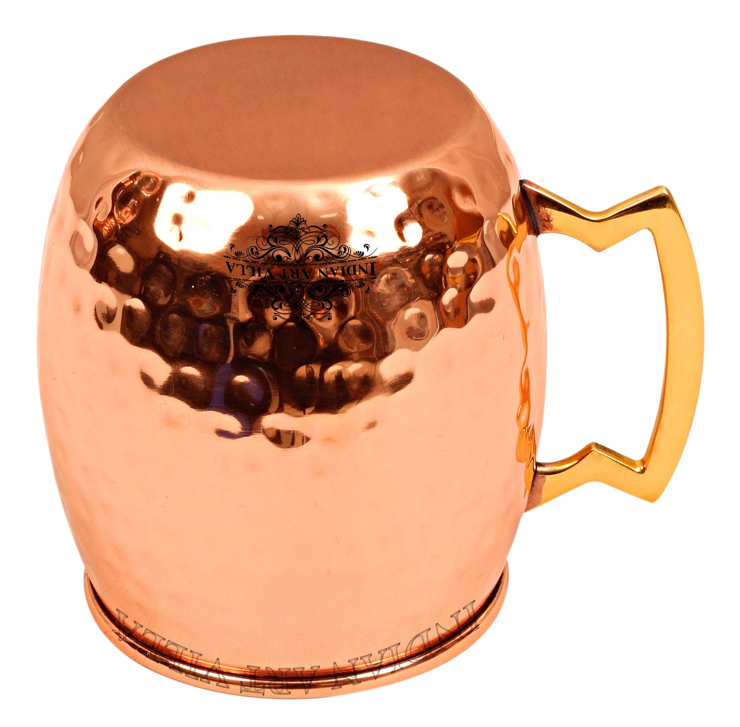 Steel Copper Hammered Round Shaped Moscow Mule, Beer Mug with Designer Brass Handle, 600ml