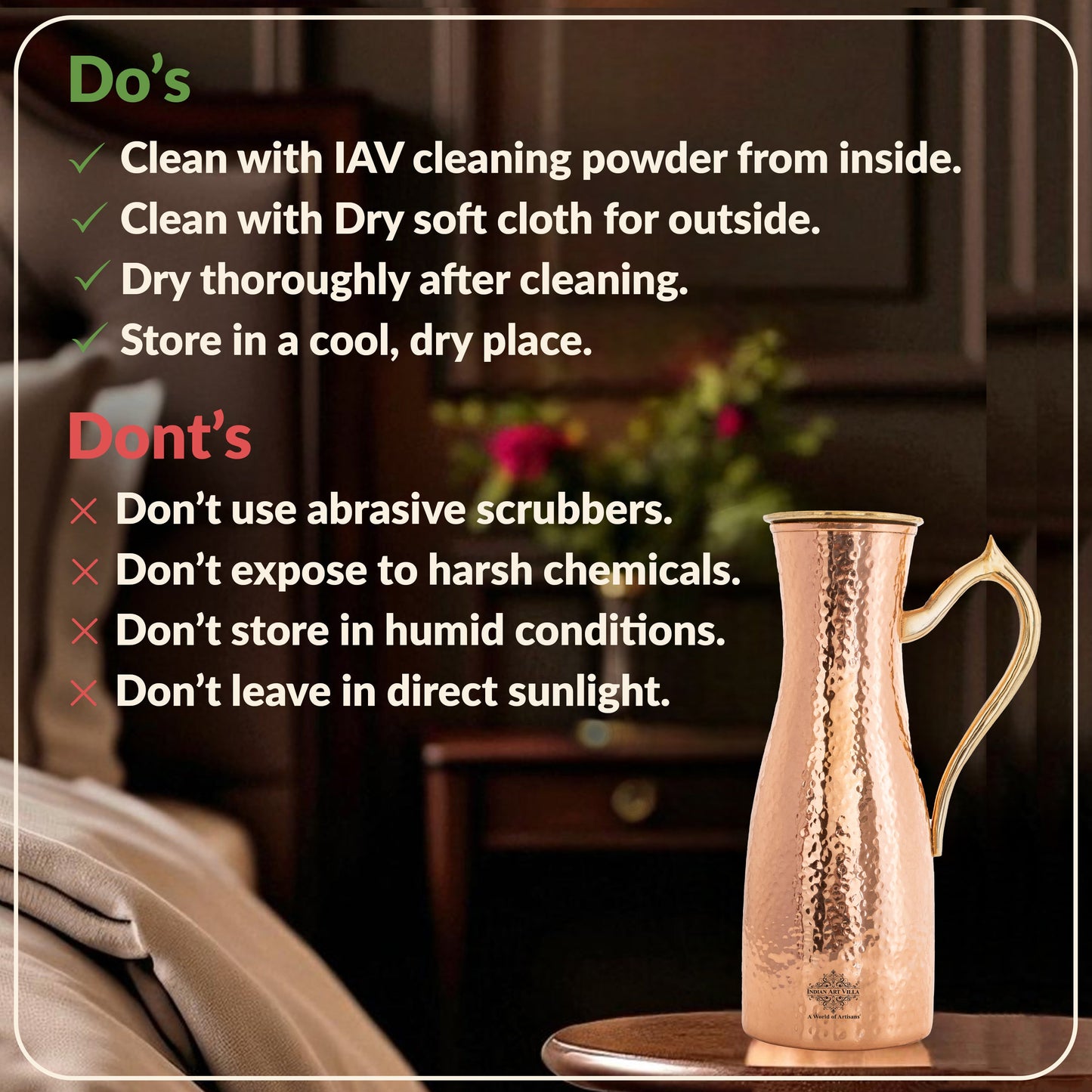 Copper Jug with Hammered Curve Design, Brass Handle & Lid – 1400 ML