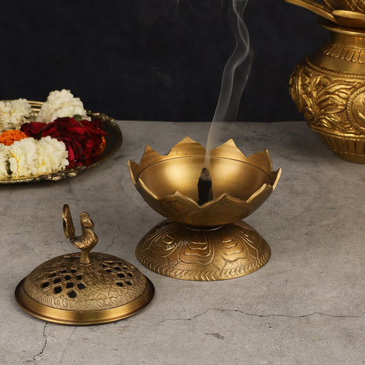 Antique Tone Pure Brass Peacock Dhoop Daani 4"