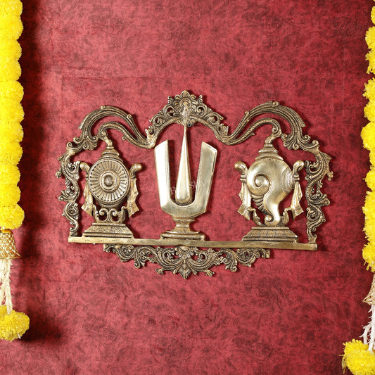 Large Brass Shankh Chakra Namah Wall Hanging - 21.5 inch