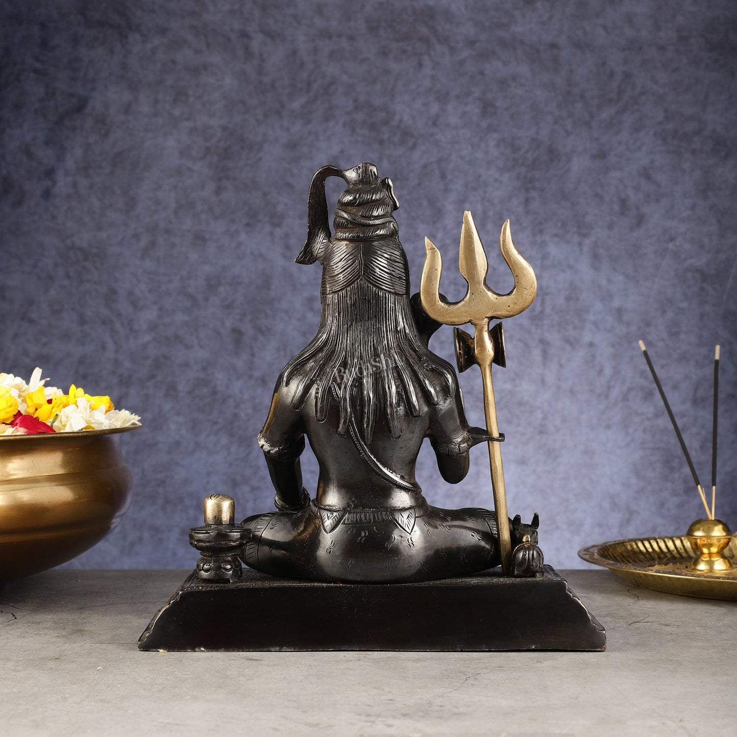 Pure Brass Handcrafted Lord Shiva Statue - 10.5" Midnight black