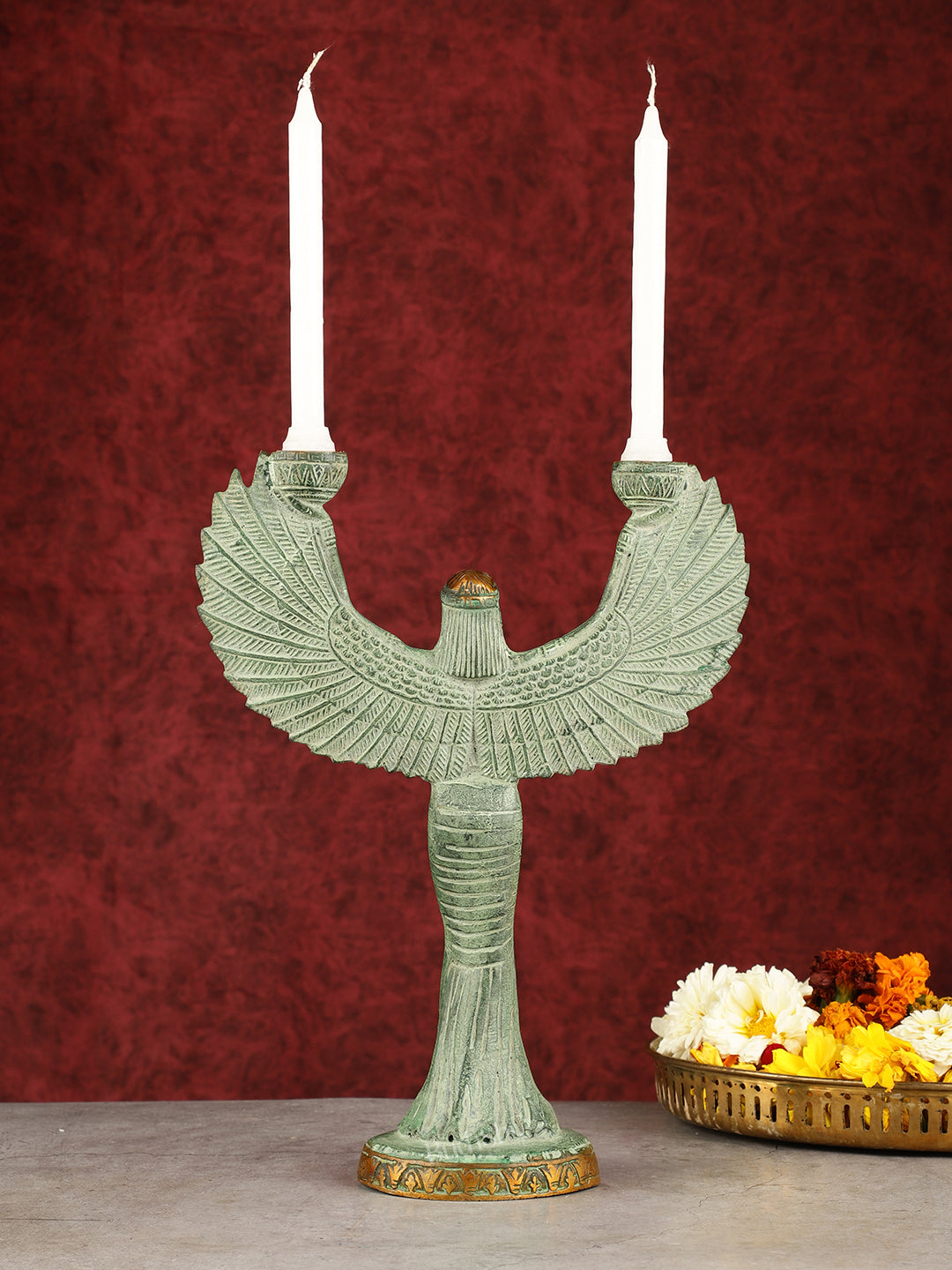 Antique Brass Goddess Iris Candle Holder - 12 inch