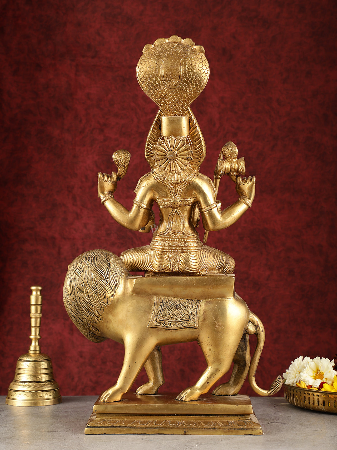 Pure Brass Pratyangira Devi Bhadrakali Statue - 19 inch antique tone