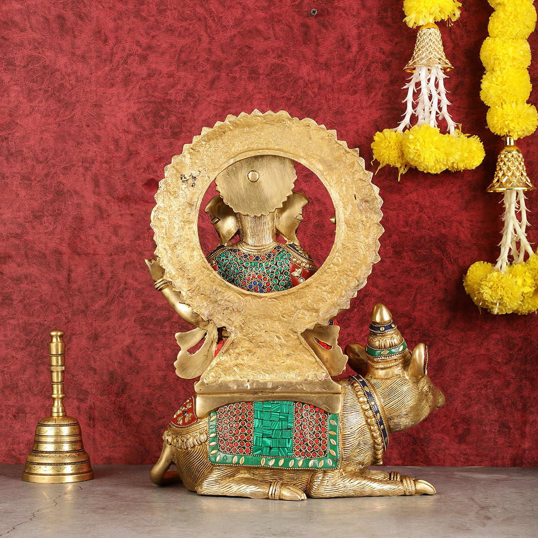 Ganapati sitting on large mouse brass statue 16"