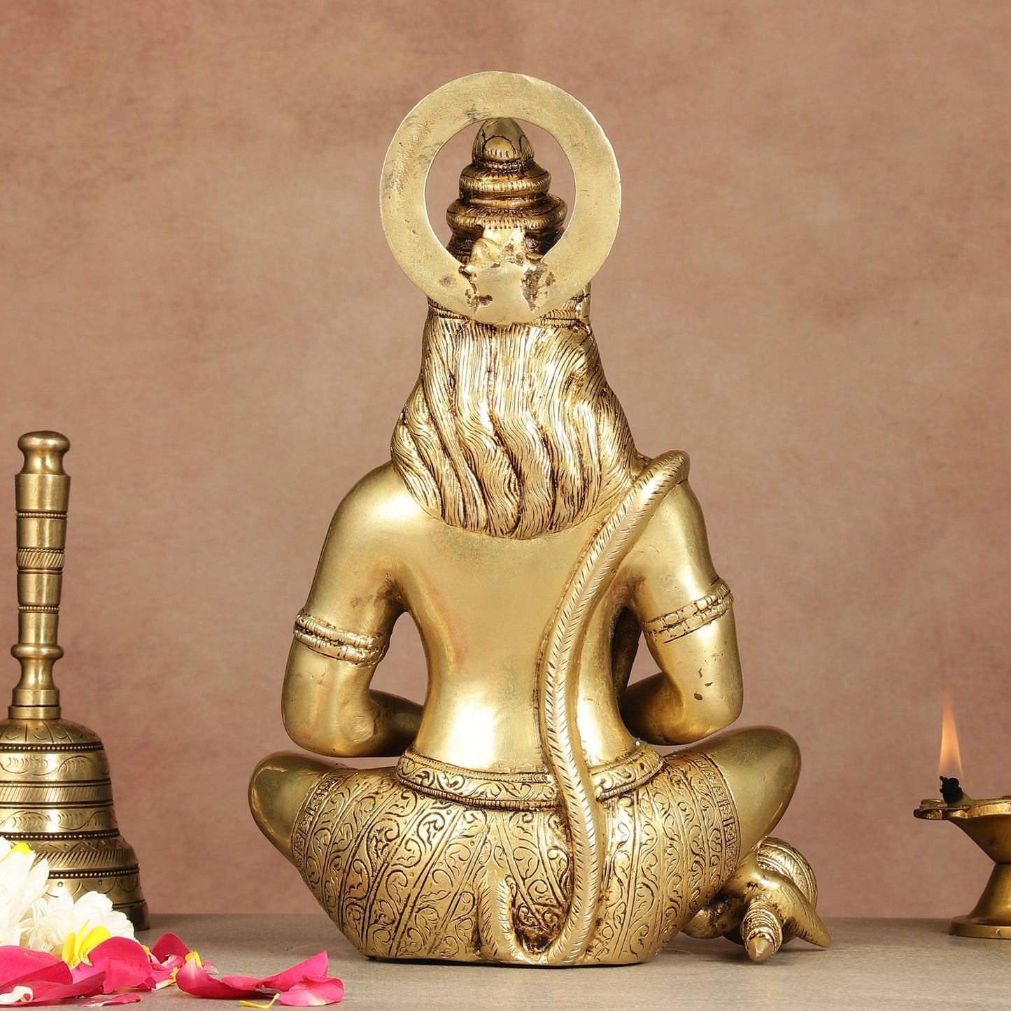 Serene Brass Hanuman Idol in Meditation - 12 inch