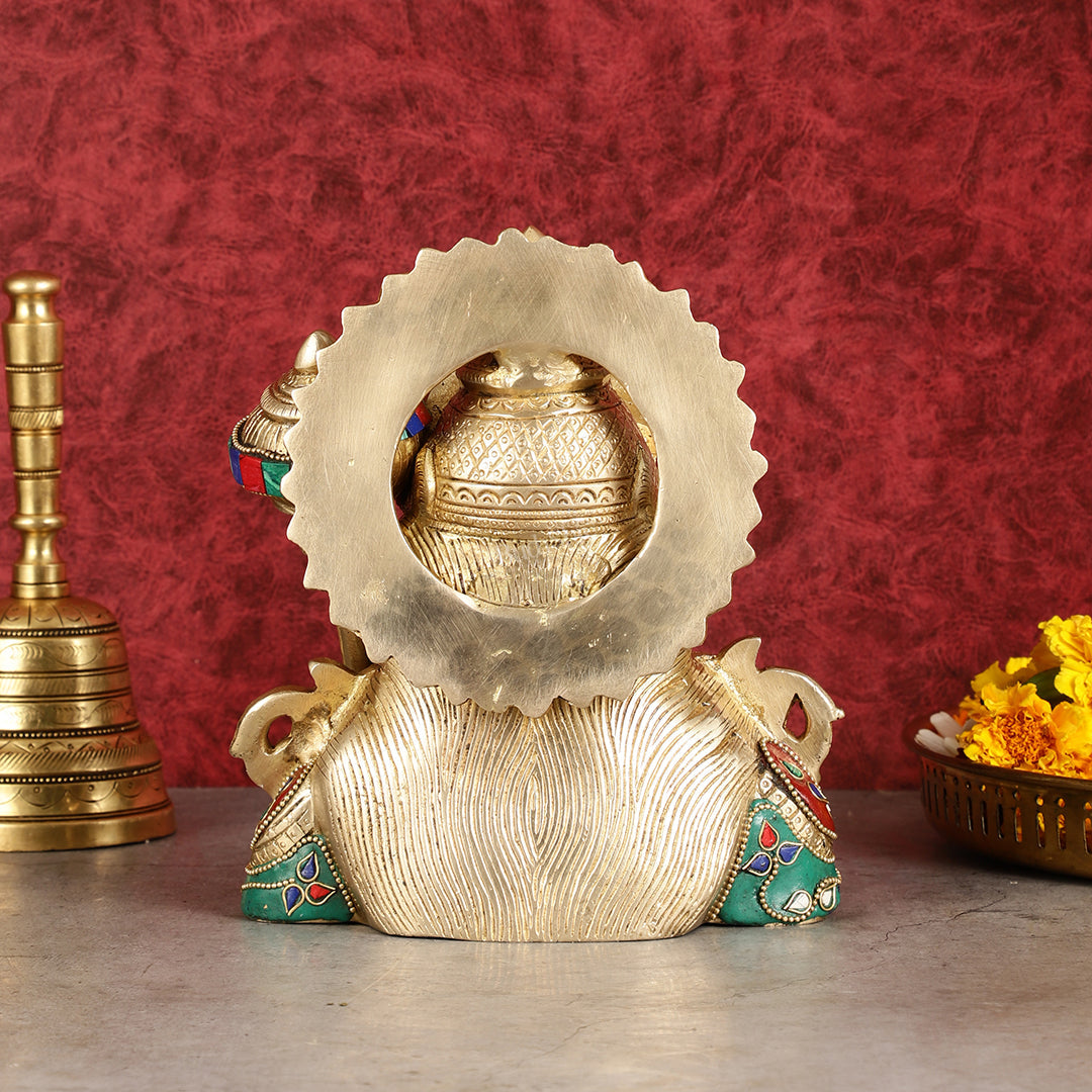 Brass Hanuman Ji face statue with Multicolour Stonework - 8"