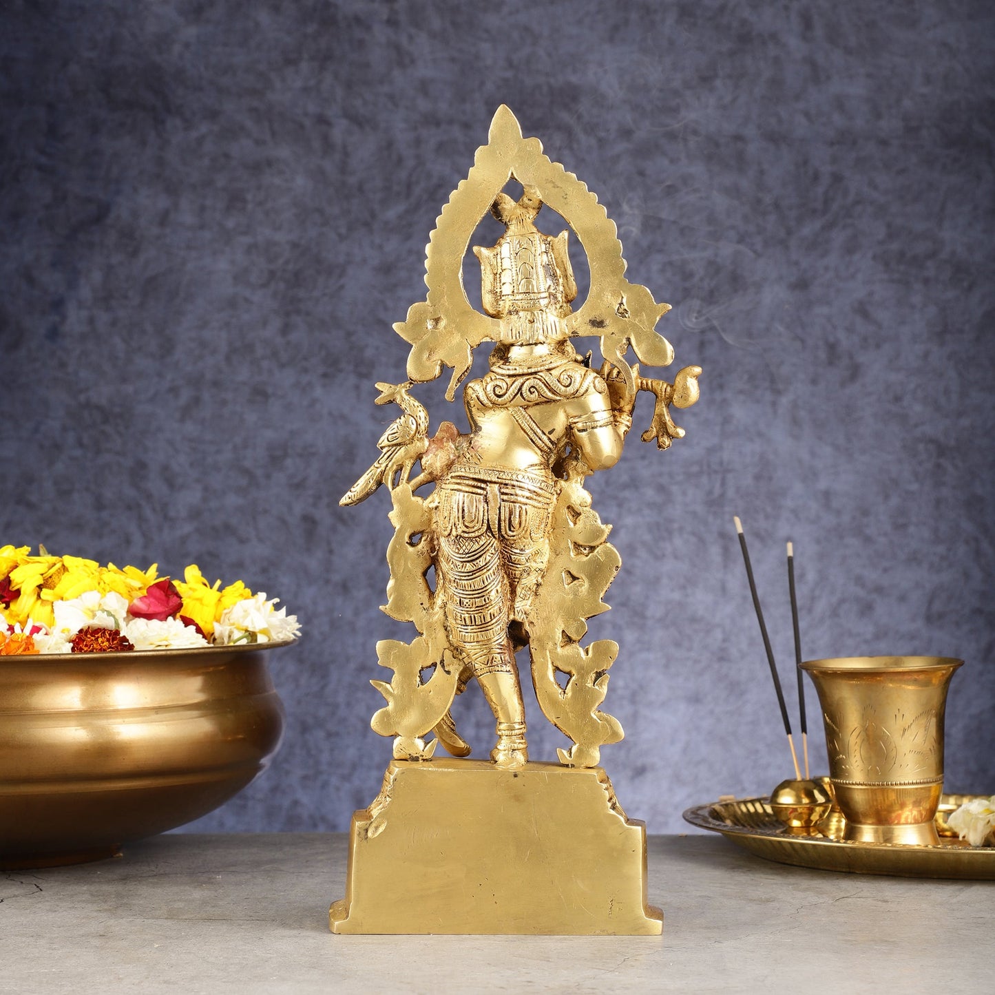 Handcrafted Pure Brass Lord Krishna Statue - 13.5 Inch
