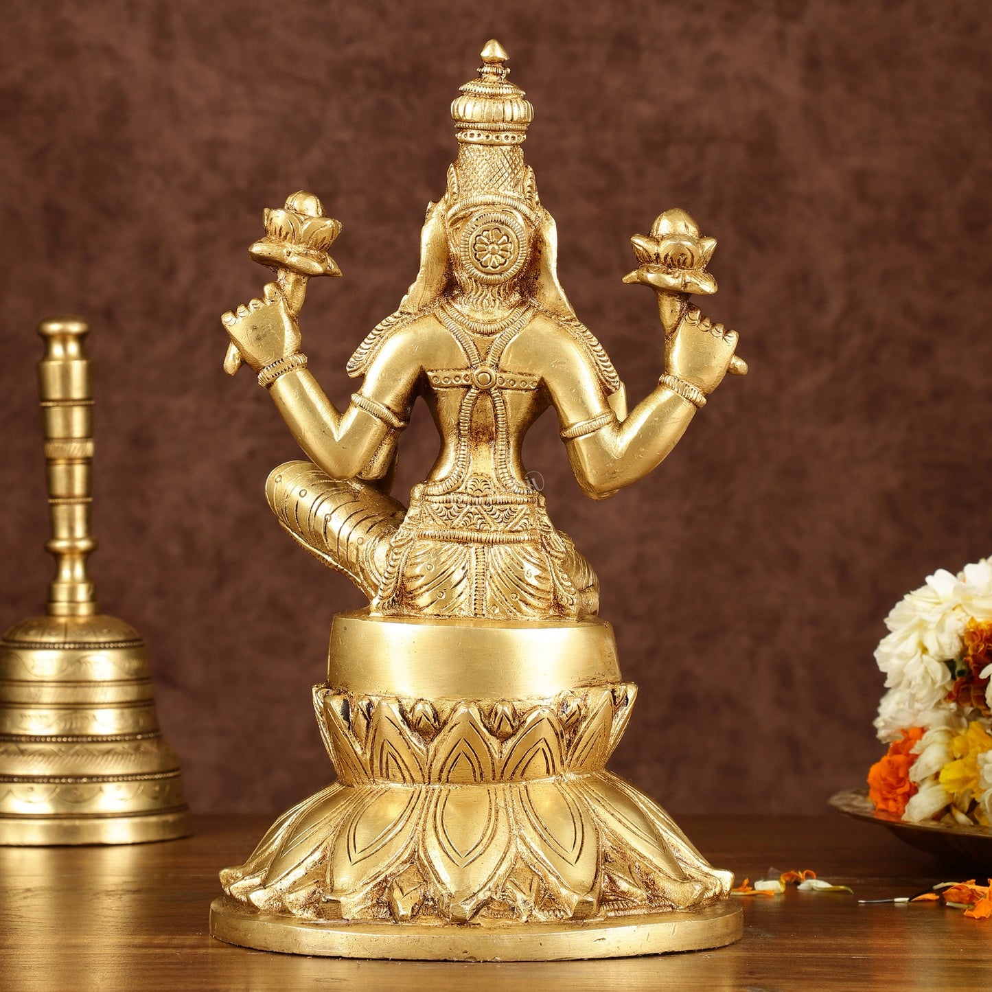 Brass Superfine Kamal Lakshmi Idol | Lotus Lakshmi Murti | Height: 10 inch