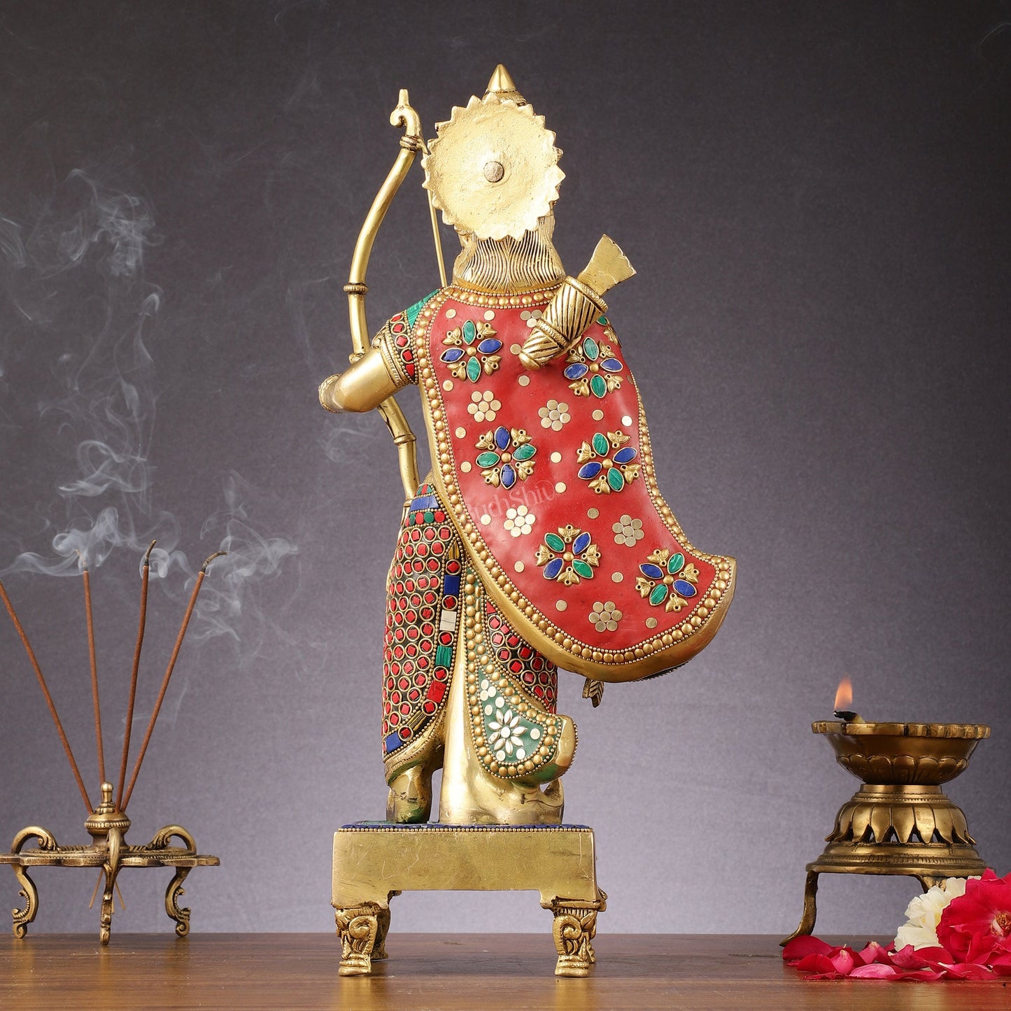 Brass Lord Rama Idol multicolour stonework | 18"