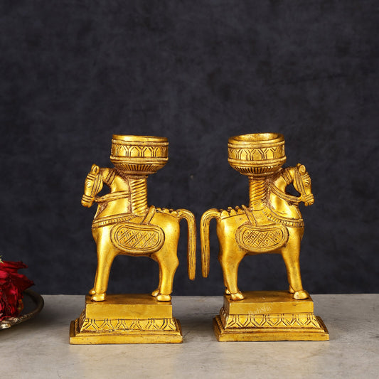 Pure Brass Pair of Horse Candle Holders 5.5"