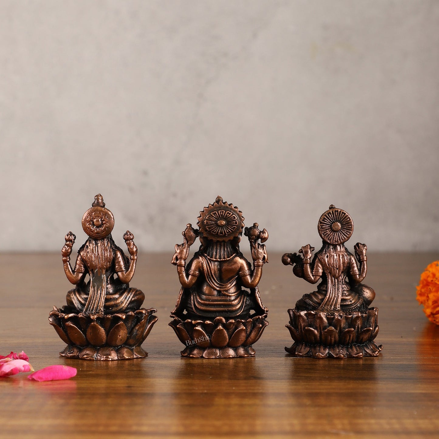Set of Three Pure Copper Idols - Ganesha, Lakshmi, Saraswati | 3 Inch