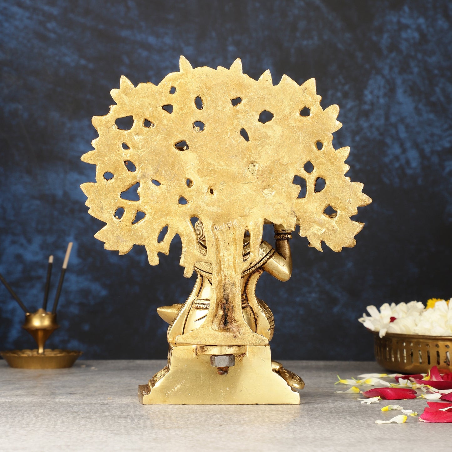 Pure Brass Handcrafted Lord Krishna Sitting with Kalpavriksha Tree Idol | 8"