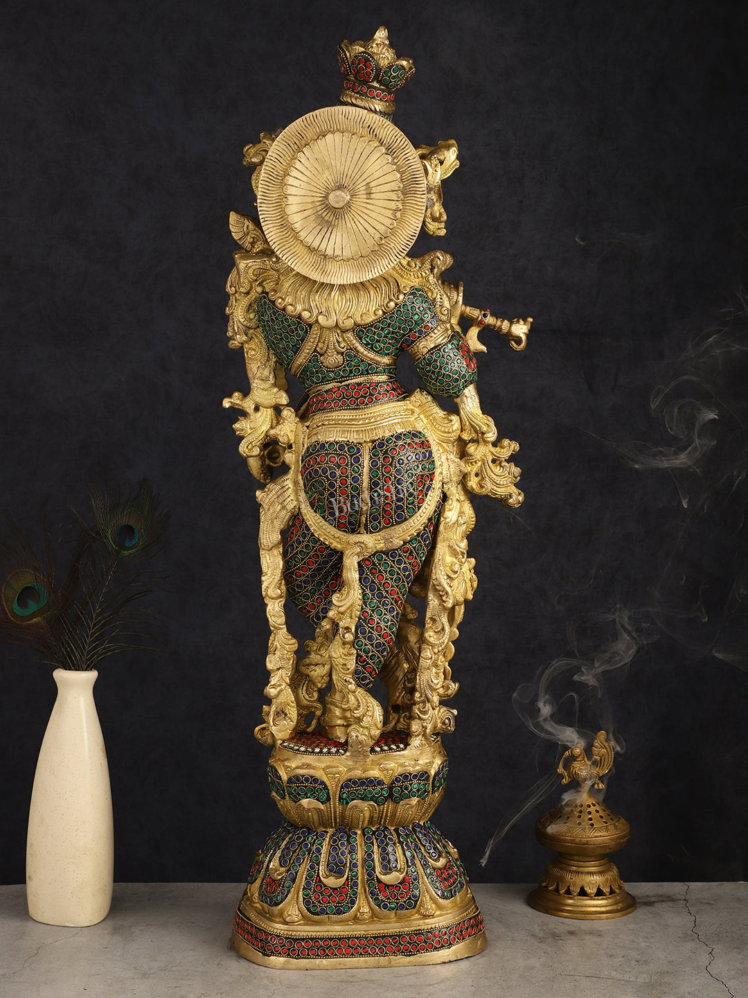 Brass Krishna Idol 30 inch multicolour