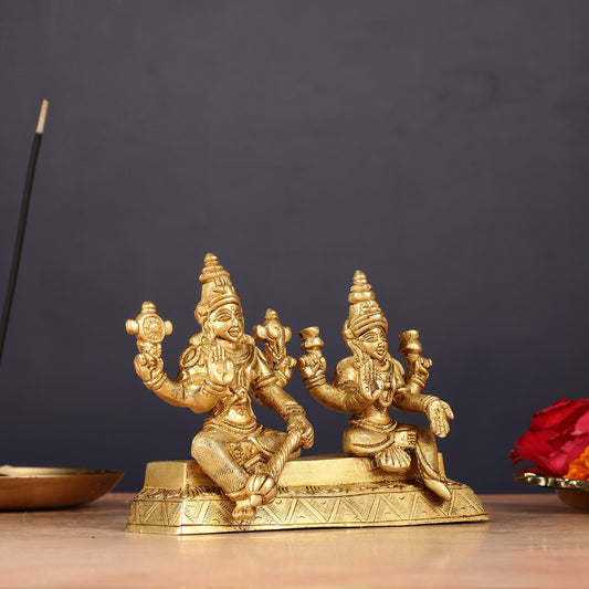 Pure Brass Sitting Vishnu Lakshmi Narayan Idol 3.75 inch