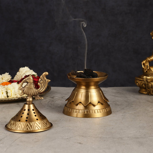Unique Brass Peacock Loban Daam Dhoop Burner 6.5"