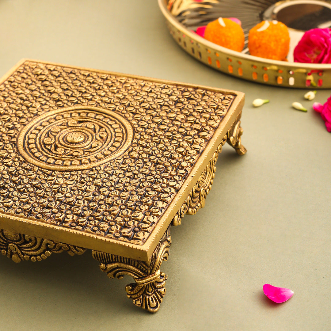 Brass Superfine Traditional Pooja Chowki (2.3 Inch)