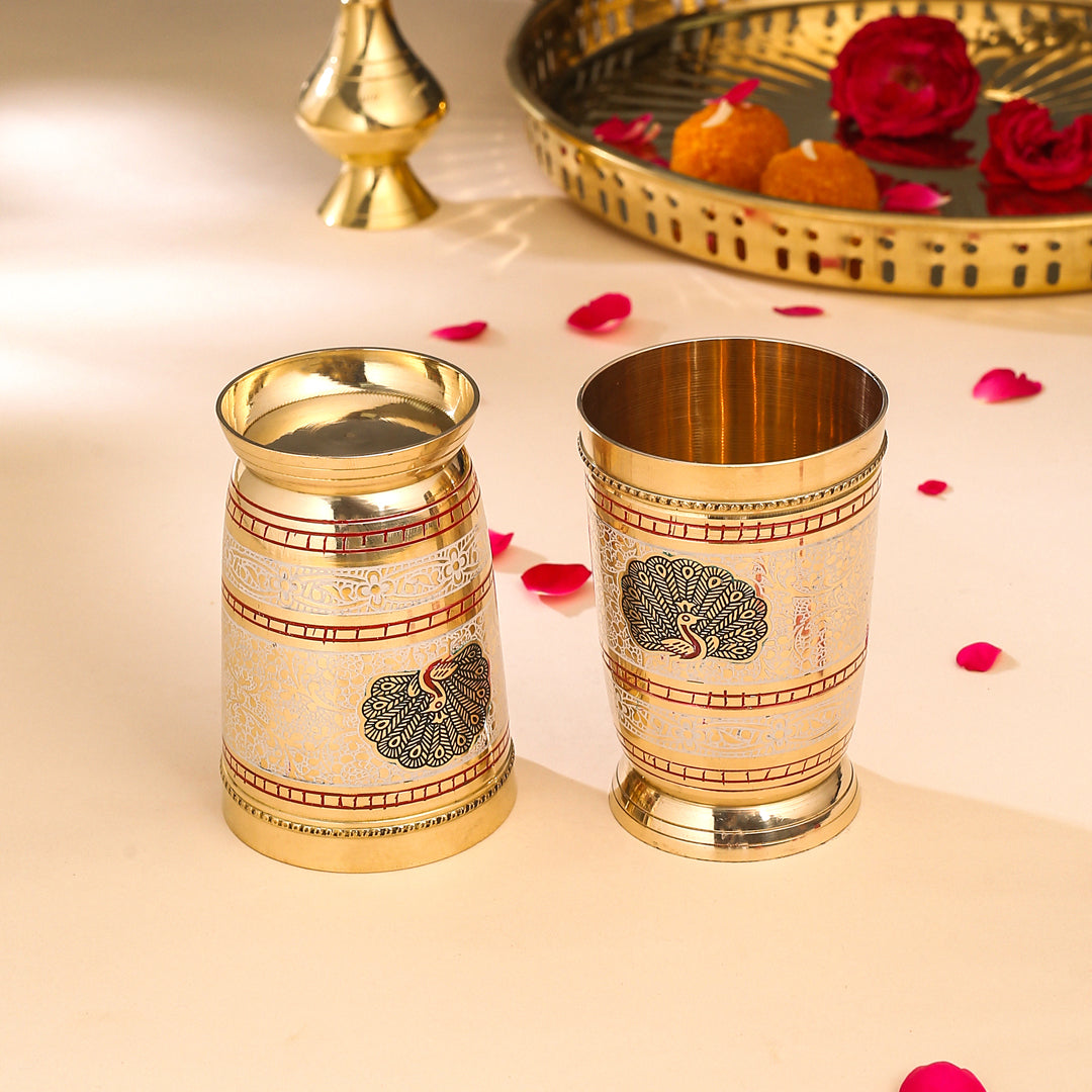 Brass Hand Painted Glass Pair (4.2 Inch)