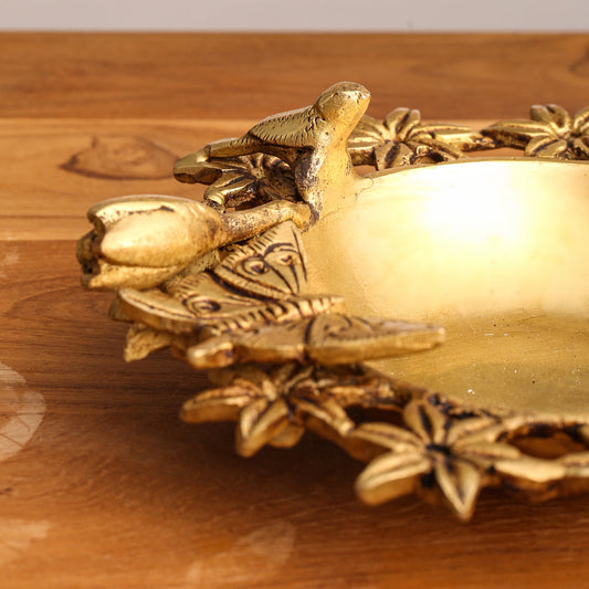 Brass Designer Flower And Butterfly Urli (3 Inch)