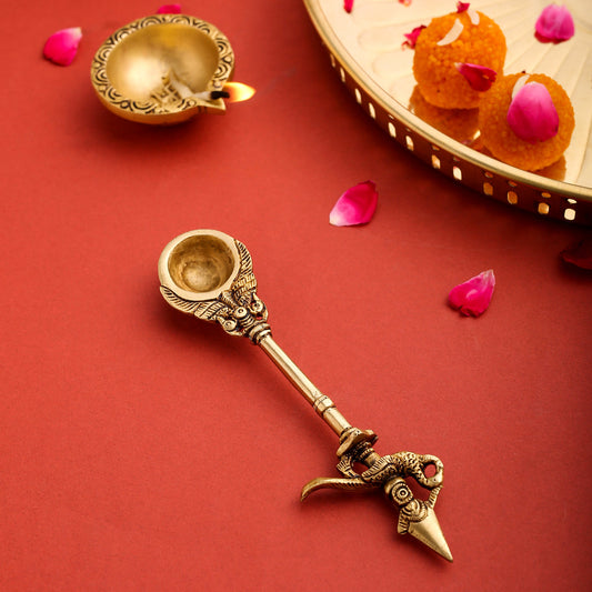 Brass Superfine Peacock Pooja Spoon (6.8 Inch)