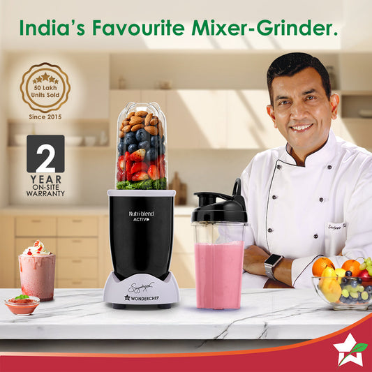 Nutri-blend Activ Mixer Grinder Blender, Smoothie Maker, 500W 22000 RPM 100% Full Copper Motor, 2 Unbreakable BPA Free Jars, SS Blades, 2 Year Warranty, Recipe book by Chef Sanjeev Kapoor, Black