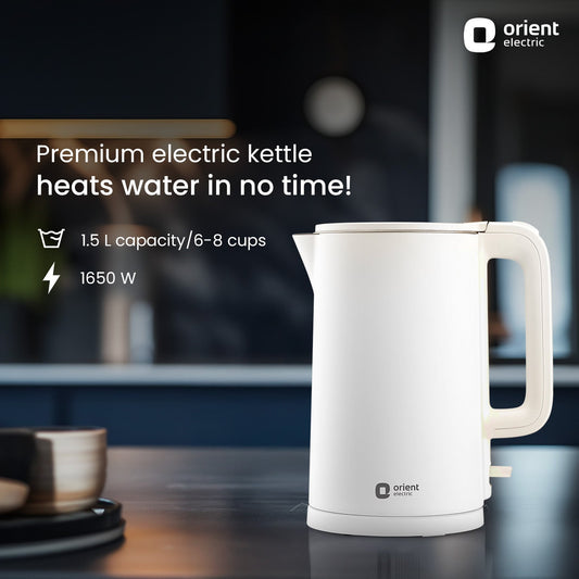 1.5L Kettle 1650 Watts | Cool Touch Body | Faster Heating | White, Plastic