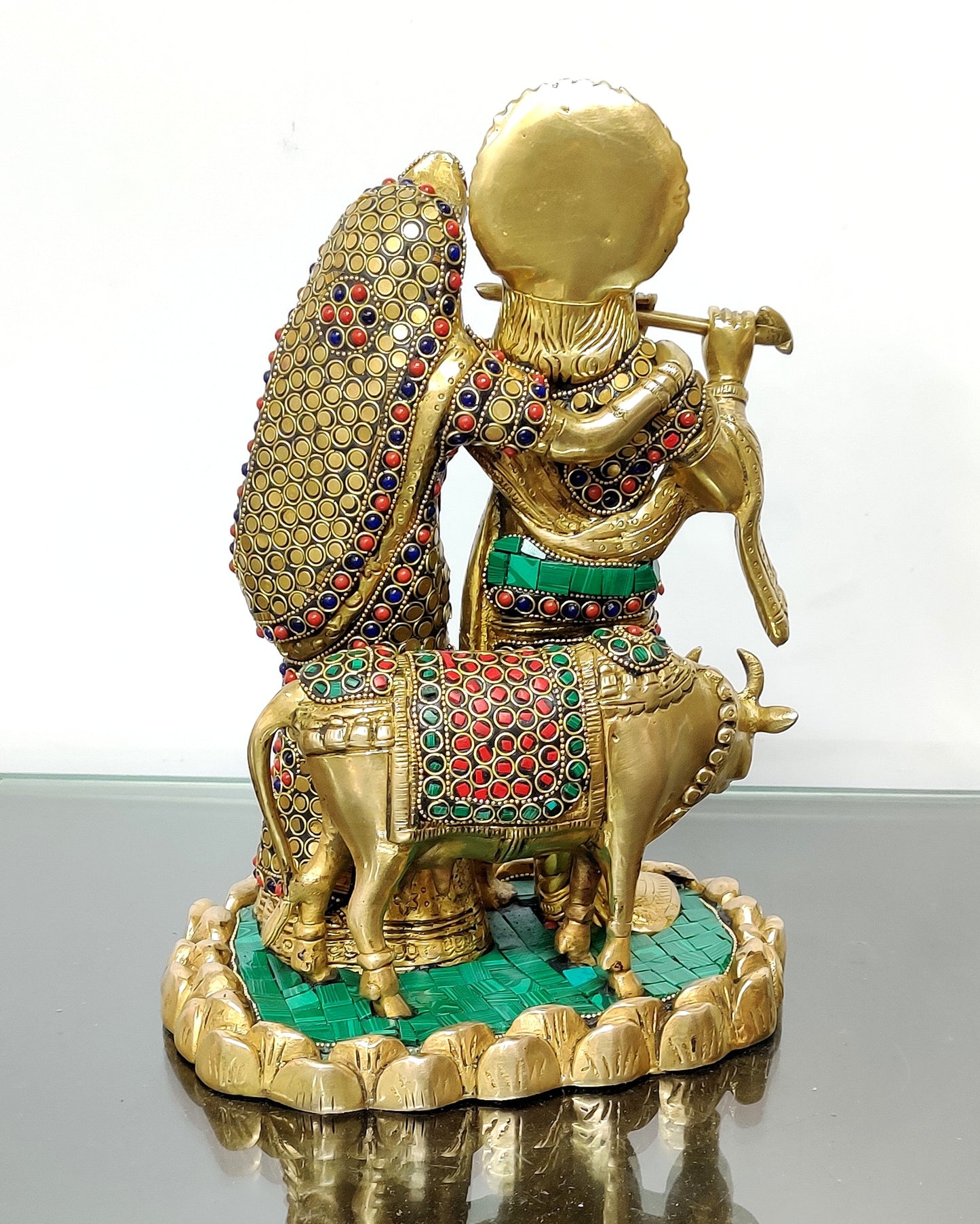 Brass Radha Krishna with cow idol 10 inch