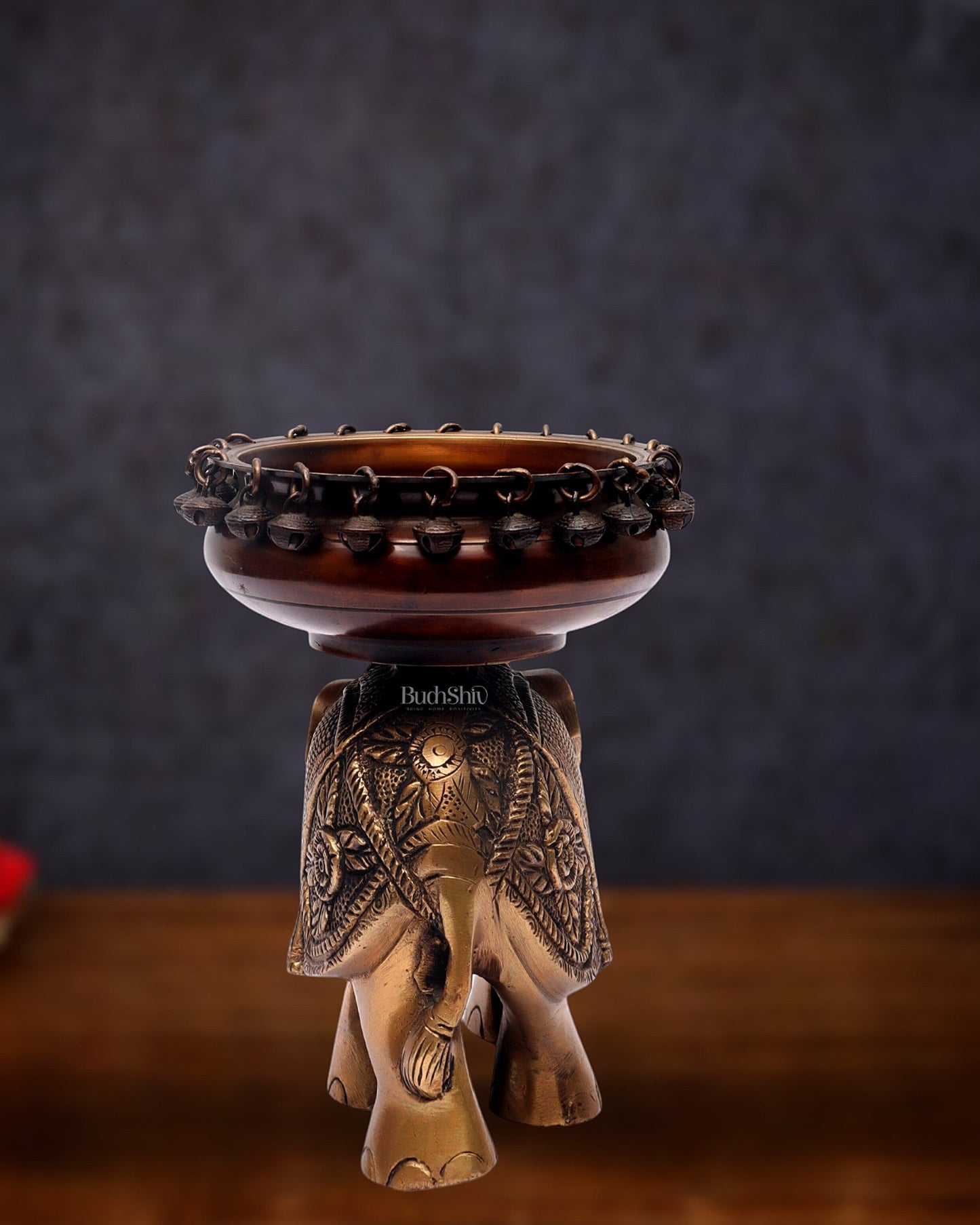 Engraved Elephant brass urli with ghungroo Duel tone