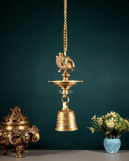 Pure Brass Annam Pakshi Hanging Oil Lamp with Bell