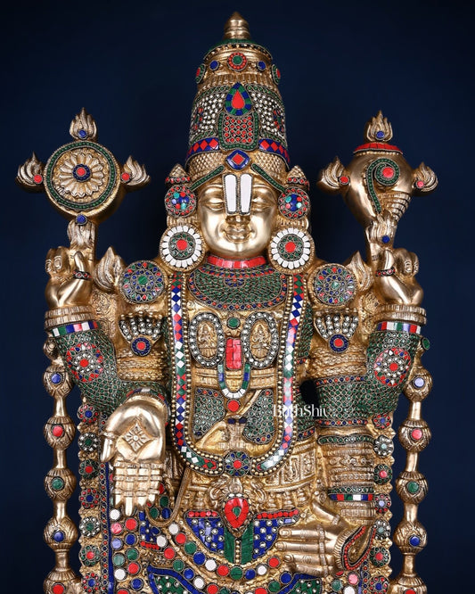 Pure Brass Tirupati Balaji & Goddess Lakshmi set 48" meenakari