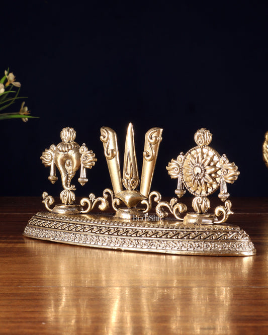 Pure Brass Shankh Chakra Namah Idol – 4" x 8"