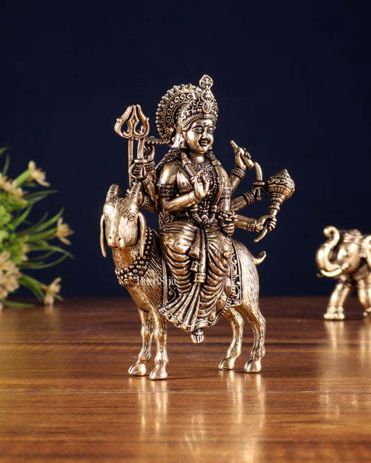 Pure Brass Meldi Mata idol seated on goat 5"