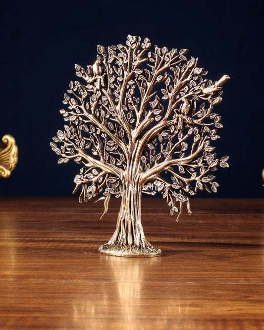 Pure Brass Kalpavriksha Tree Showpiece – 6"