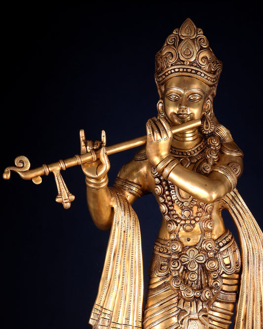 Brass Superfine Large Lord Krishna Statue – 36” | 38 kg | Only at BudhShiv